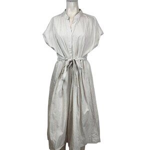 BANANA REPUBLIC - WOMEN'S LARGE - TAN/WHITE STRIPE SHORT SLEEVE BUTTON UP DRESS